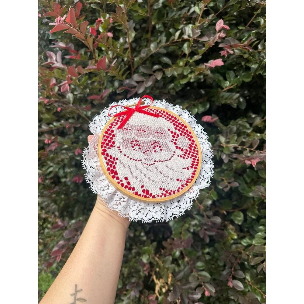 Vintage Handmade Christmas Wall Hanging Stitched Santa Claus Cottagecore